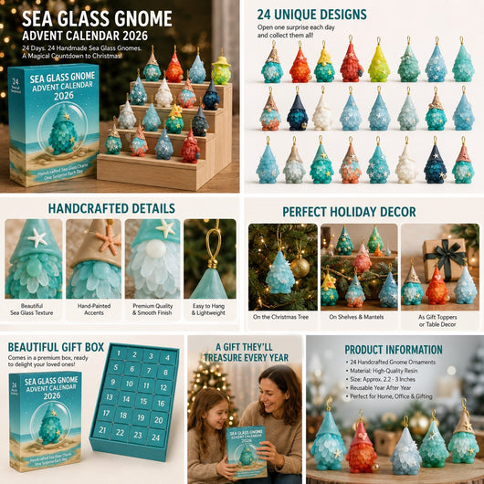 Sea Glass Gnome Advent Calendar 2026 | 24 Sea Glass Gnome Ornaments