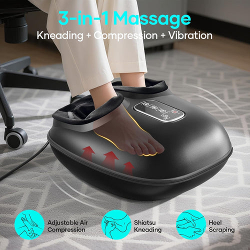 Foot Massager with Heat | Shiatsu Foot Massager Machine with Kneading and Air Compression