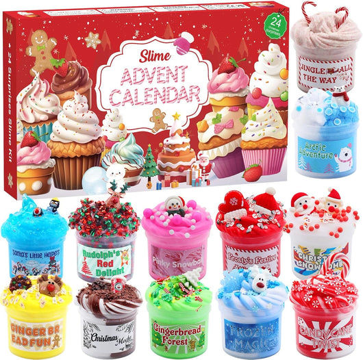 Slime advent calendar with 12 named Christmas slimes and 24 doors
