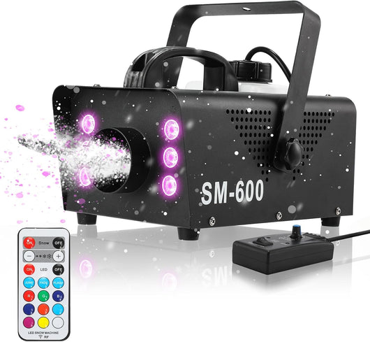 Snow Machine 600W with LED Lights and Remote Control | Fake Snow Maker, Christmas Snow Machine, Snowflake Machine
