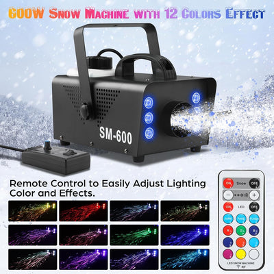 Snow Machine 600W with LED Lights and Remote Control | Fake Snow Maker, Christmas Snow Machine, Snowflake Machine