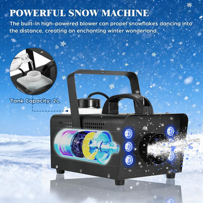Snow Machine 600W with LED Lights and Remote Control | Fake Snow Maker, Christmas Snow Machine, Snowflake Machine