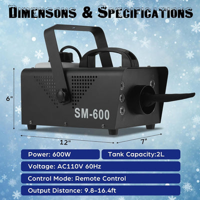 Snow Machine 600W with LED Lights and Remote Control | Fake Snow Maker, Christmas Snow Machine, Snowflake Machine