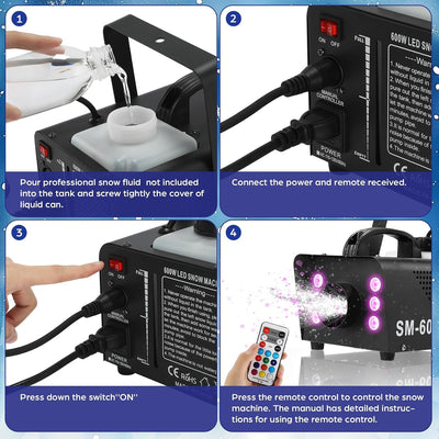 Snow Machine 600W with LED Lights and Remote Control | Fake Snow Maker, Christmas Snow Machine, Snowflake Machine