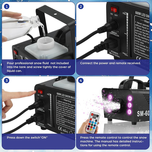 Snow Machine 600W with LED Lights and Remote Control | Fake Snow Maker, Christmas Snow Machine, Snowflake Machine