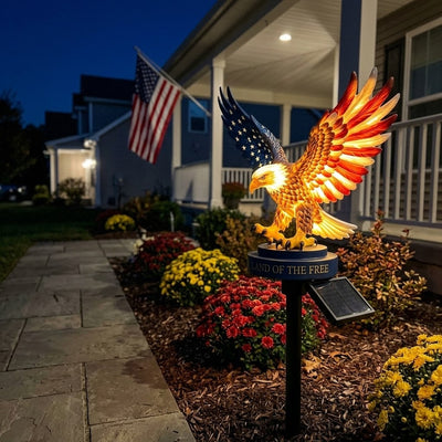 Solar American Flag Eagle Garden Light | Patriotic Bald Eagle Yard Stake Statue, Land of the Free Outdoor Decor