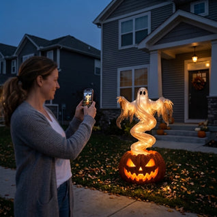 Glowing Swirling Ghost Pumpkin Lamp | Light Up Halloween Ghost Rising From Jack O Lantern, Outdoor Porch and Yard Decoration