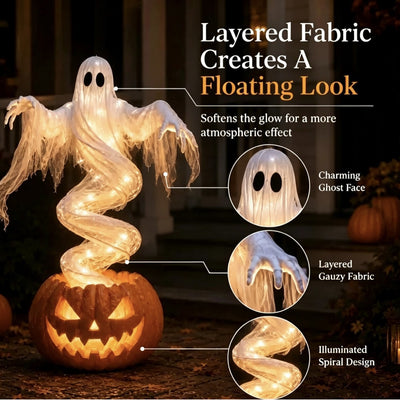 Glowing Swirling Ghost Pumpkin Lamp | Light Up Halloween Ghost Rising From Jack O Lantern, Outdoor Porch and Yard Decoration