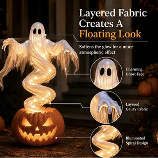 Glowing Swirling Ghost Pumpkin Lamp | Light Up Halloween Ghost Rising From Jack O Lantern, Outdoor Porch and Yard Decoration