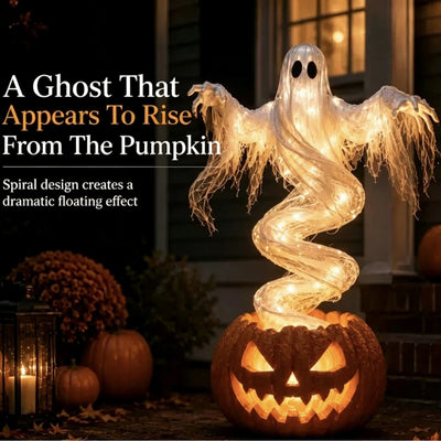 Glowing Swirling Ghost Pumpkin Lamp | Light Up Halloween Ghost Rising From Jack O Lantern, Outdoor Porch and Yard Decoration