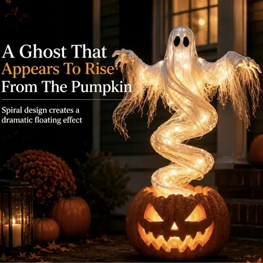 Glowing Swirling Ghost Pumpkin Lamp | Light Up Halloween Ghost Rising From Jack O Lantern, Outdoor Porch and Yard Decoration