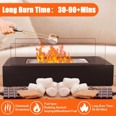 Tabletop Fire Pit with Tempered Glass | Indoor Outdoor Tabletop Fireplace, Mini Fire Pit for S'mores, Black