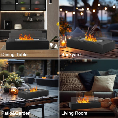 Tabletop Fire Pit with Tempered Glass | Indoor Outdoor Tabletop Fireplace, Mini Fire Pit for S'mores, Black