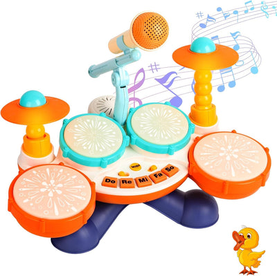 Toddler Drum Set with Microphone and Lights | Kids Drum Set, Baby Musical Toys, Light Up Drum Toy