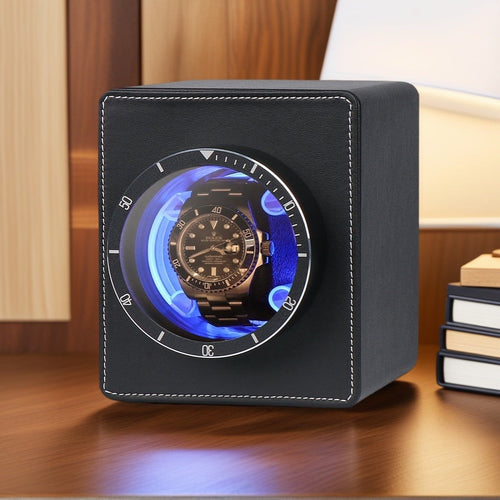 Watch Winder for Automatic Watches | Single Watch Winder Box with Quiet Motor and LED Light