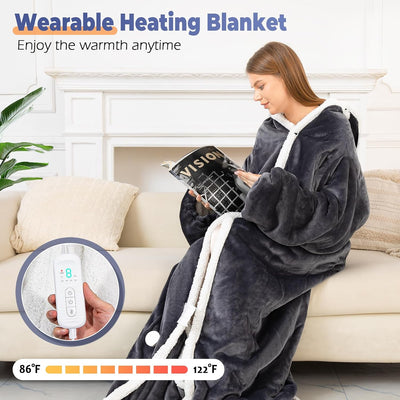Wearable Heated Blanket with Sleeves and Foot Pocket | Electric Sherpa Blanket Robe