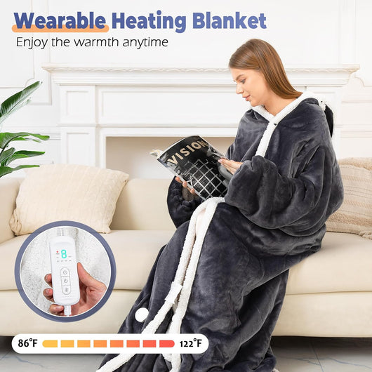 Wearable Heated Blanket with Sleeves and Foot Pocket | Electric Sherpa Blanket Robe